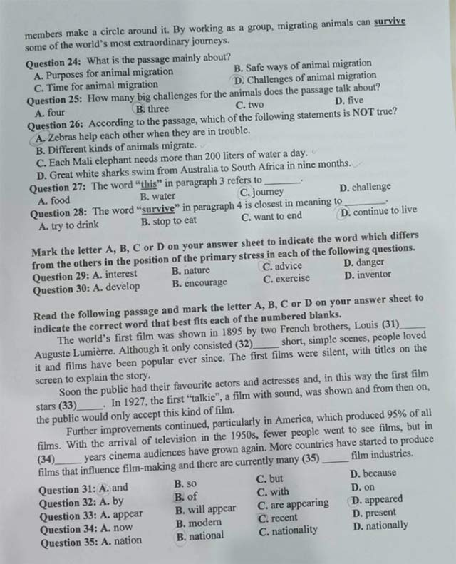 Đề thi vào 10 môn Anh Cần Thơ