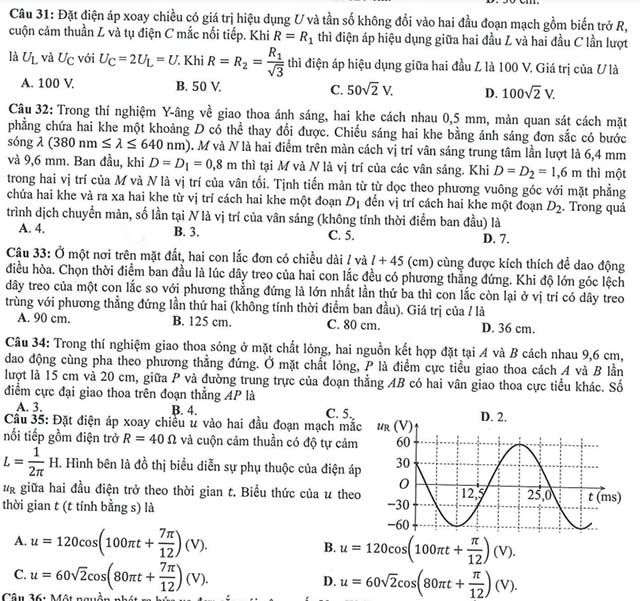 Đề minh họa tốt nghiệp THPT môn Vật lí 2023