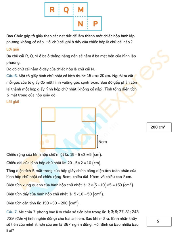 Đáp án đề thi vào lớp 6 môn Toán trường Amsterdam